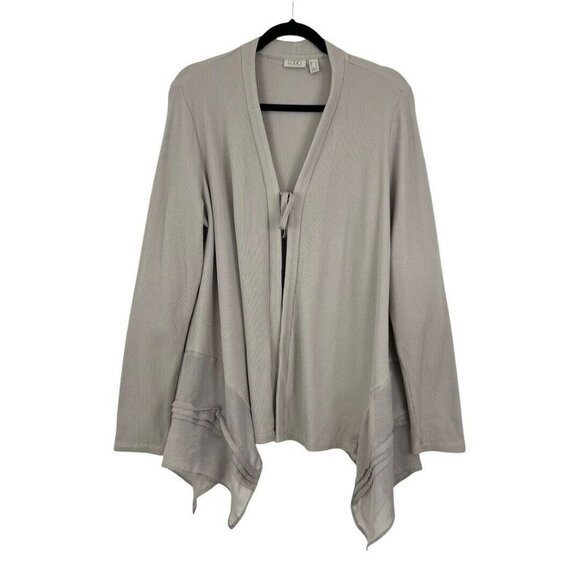 LOGO Womens Size L Beige Tie Front Langenlook Textured Cardigan - Picture 1 of 4